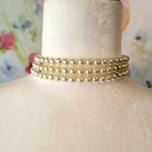 Vintage 3-Strand Faux Pearl Choker Style Necklace - FIFTIES Style